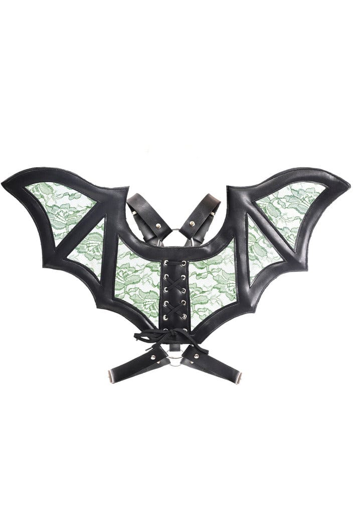 Black with Green Faux Leather & Lace Wing Harness Musotica.com