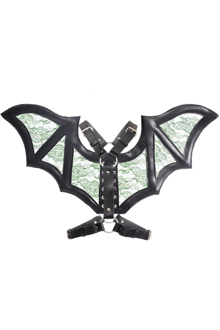 Black with Green Faux Leather & Lace Wing Harness Musotica.com