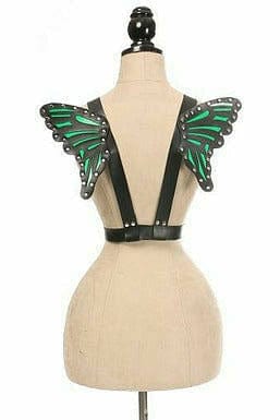 Black With Green Vegan Leather Butterfly Wings Musotica.com
