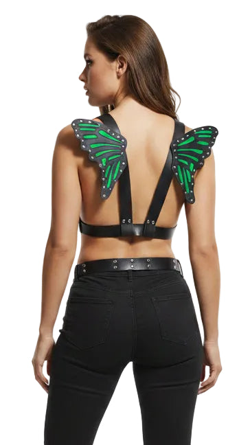 Black With Green Vegan Leather Butterfly Wings