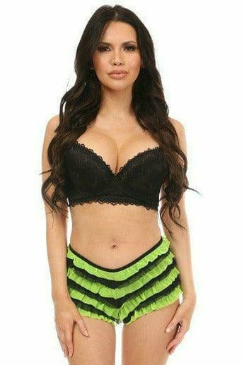 Black with Neon Green Mesh Ruffle Panty with Bow Musotica.com