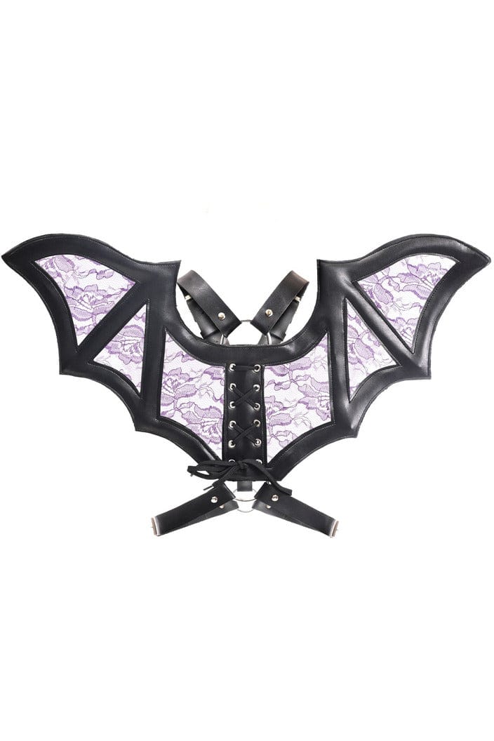 Black with Purple Faux Leather & Lace Wing Harness Musotica.com