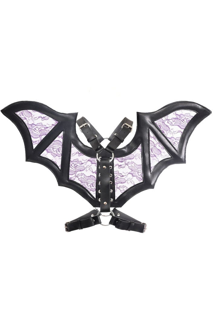 Black with Purple Faux Leather & Lace Wing Harness Musotica.com