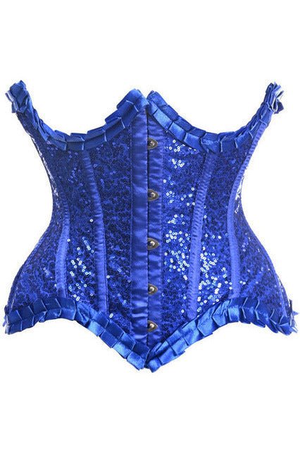 Blue Satin Sequin Underwire Steel Boned Cincher Corset Musotica.com