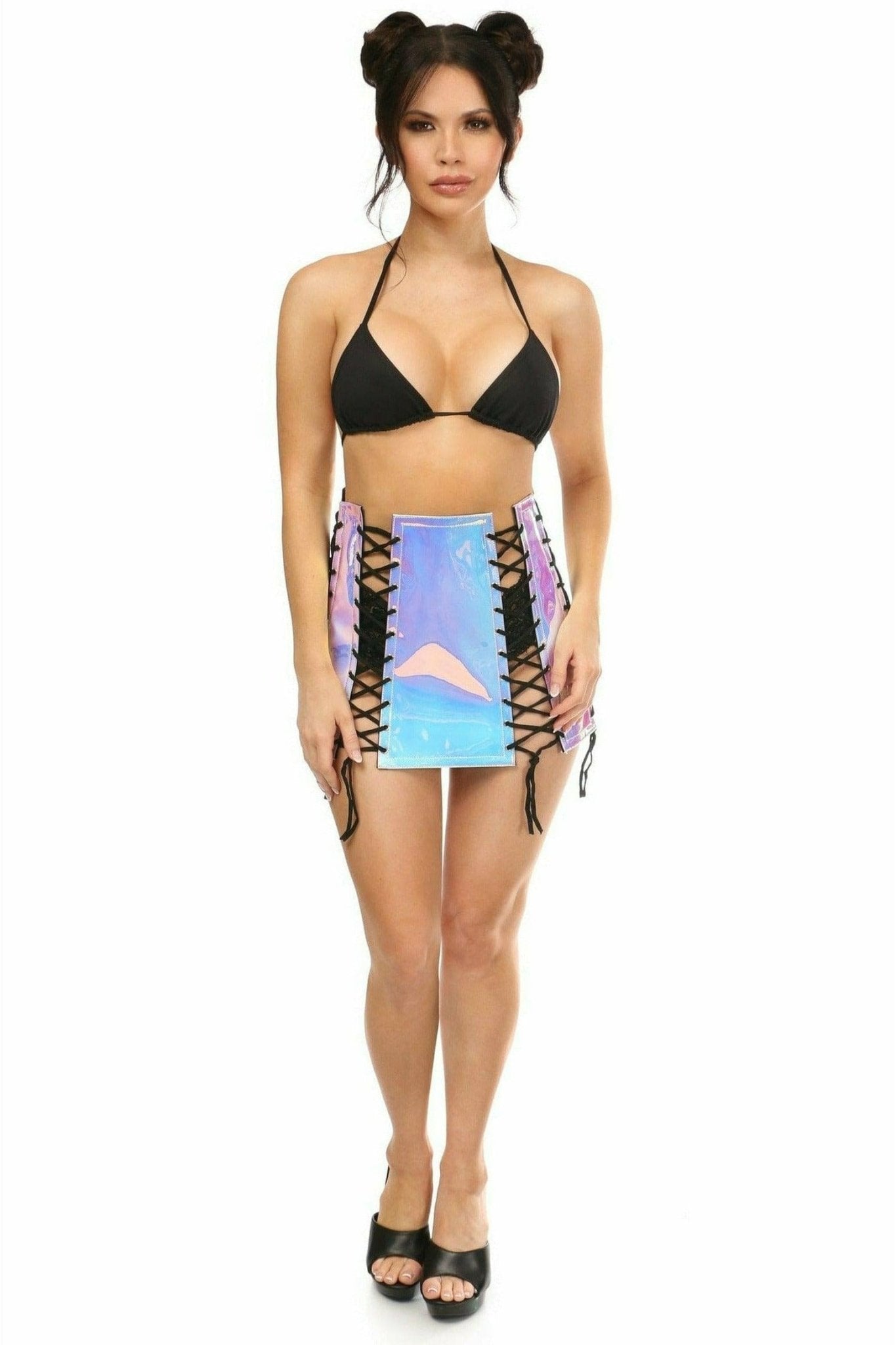 Blue with Purple Hologram Lace-Up Skirt Musotica.com