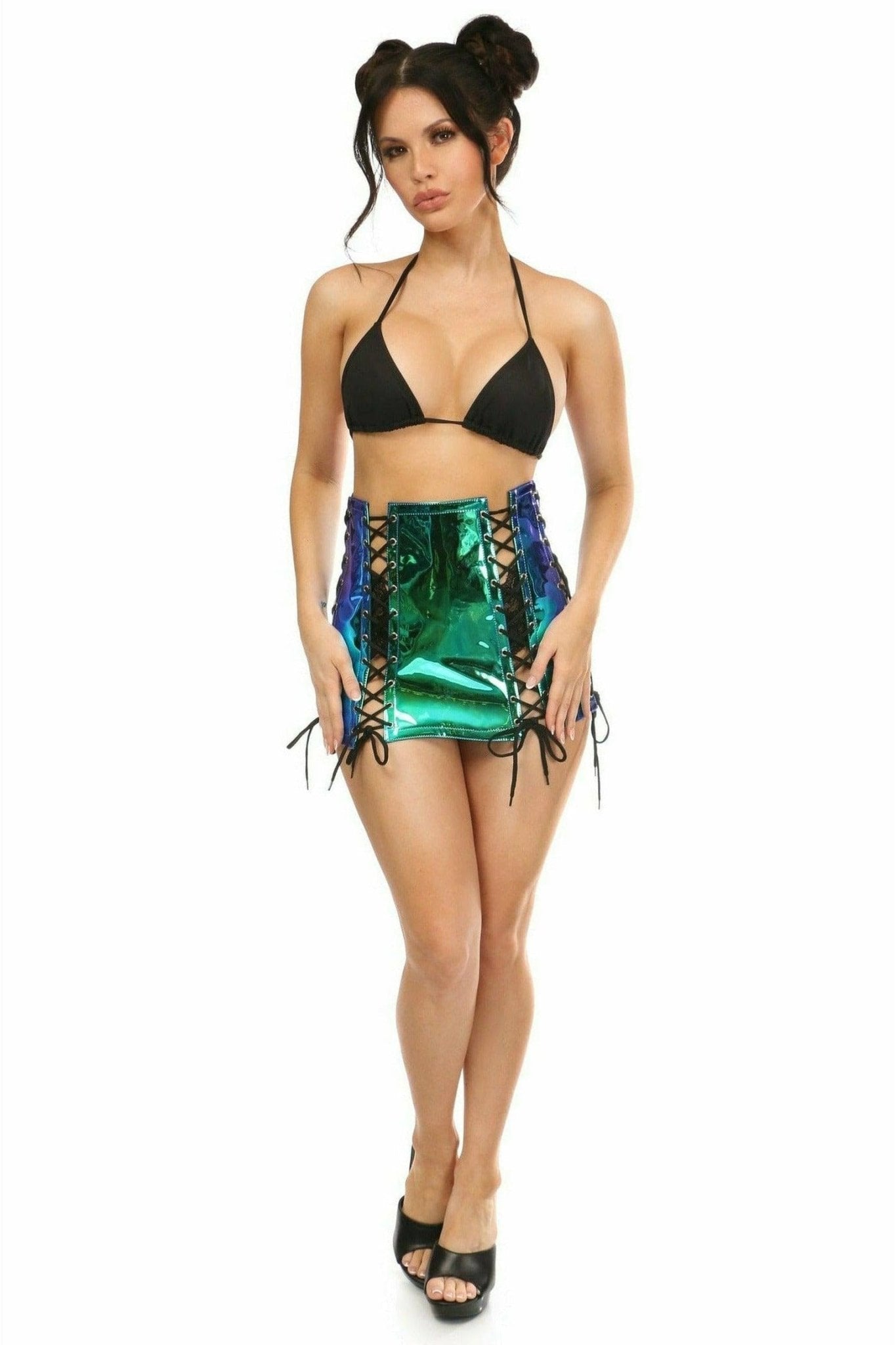 Blue with Teal Hologram Lace-Up Skirt Musotica.com