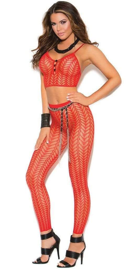 Cannes Two Piece Lingerie Set featuring a sheer lace cami top and matching leggings, modeled by a woman wearing high heels.