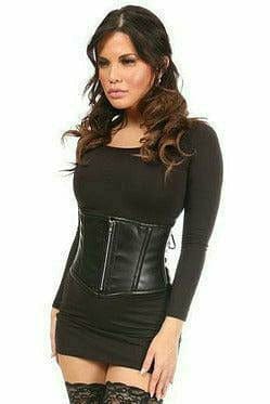 Deluxe Black Faux Leather Steel Boned Mini Cincher Musotica.com