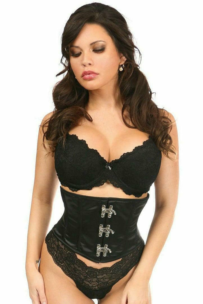 Deluxe Black Satin Steel Boned Mini Cincher with Clasps Musotica.com