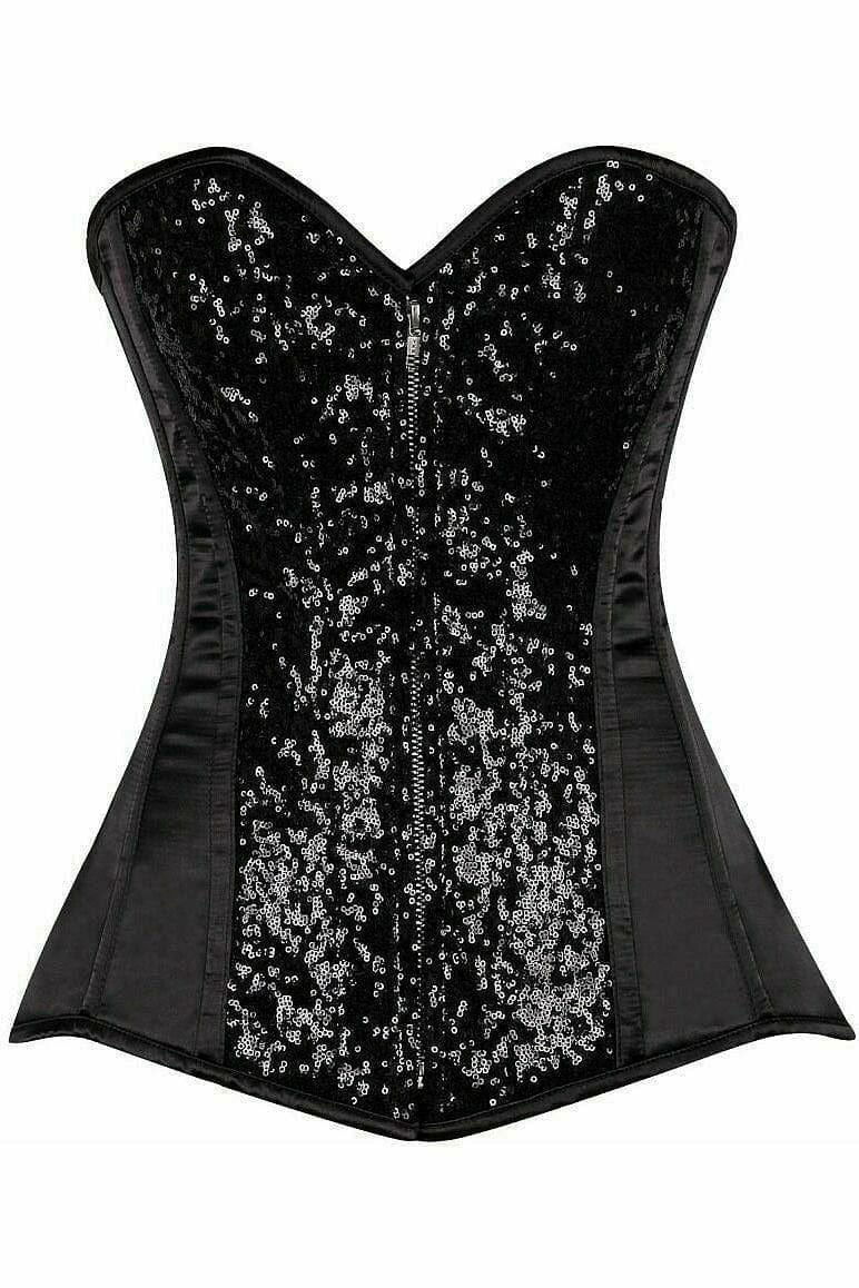 Deluxe Black Sequin Steel Boned Corset Musotica.com