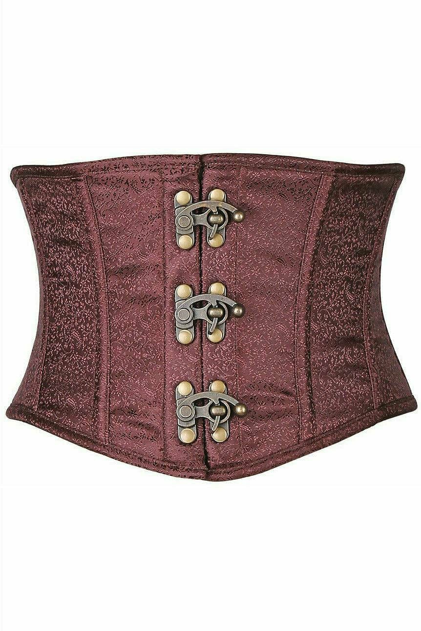 Deluxe Brown Brocade Steel Boned Mini Cincher with Clasps Musotica.com