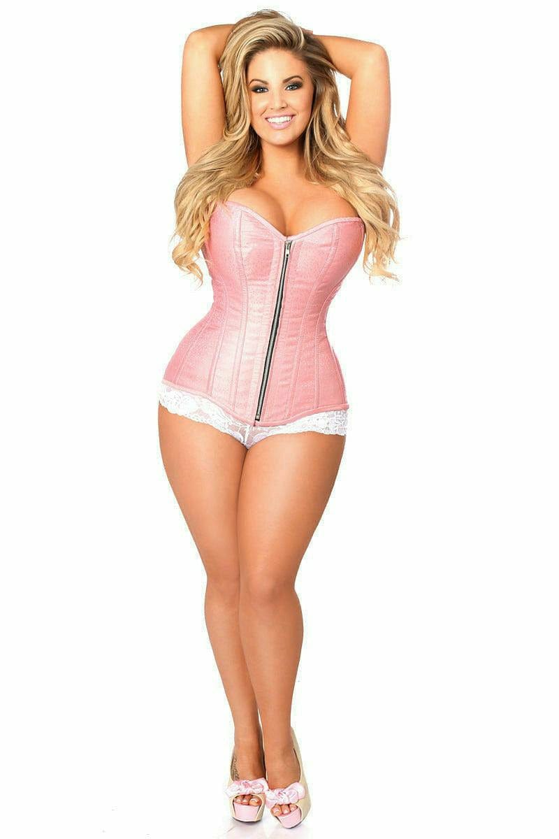 Deluxe Dusty Rose Brocade Steel Boned Corset Musotica.com
