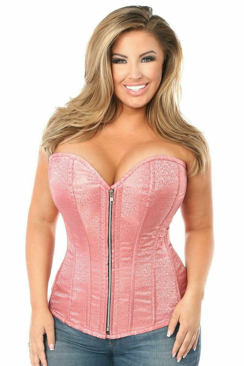 Deluxe Dusty Rose Brocade Steel Boned Corset Musotica.com