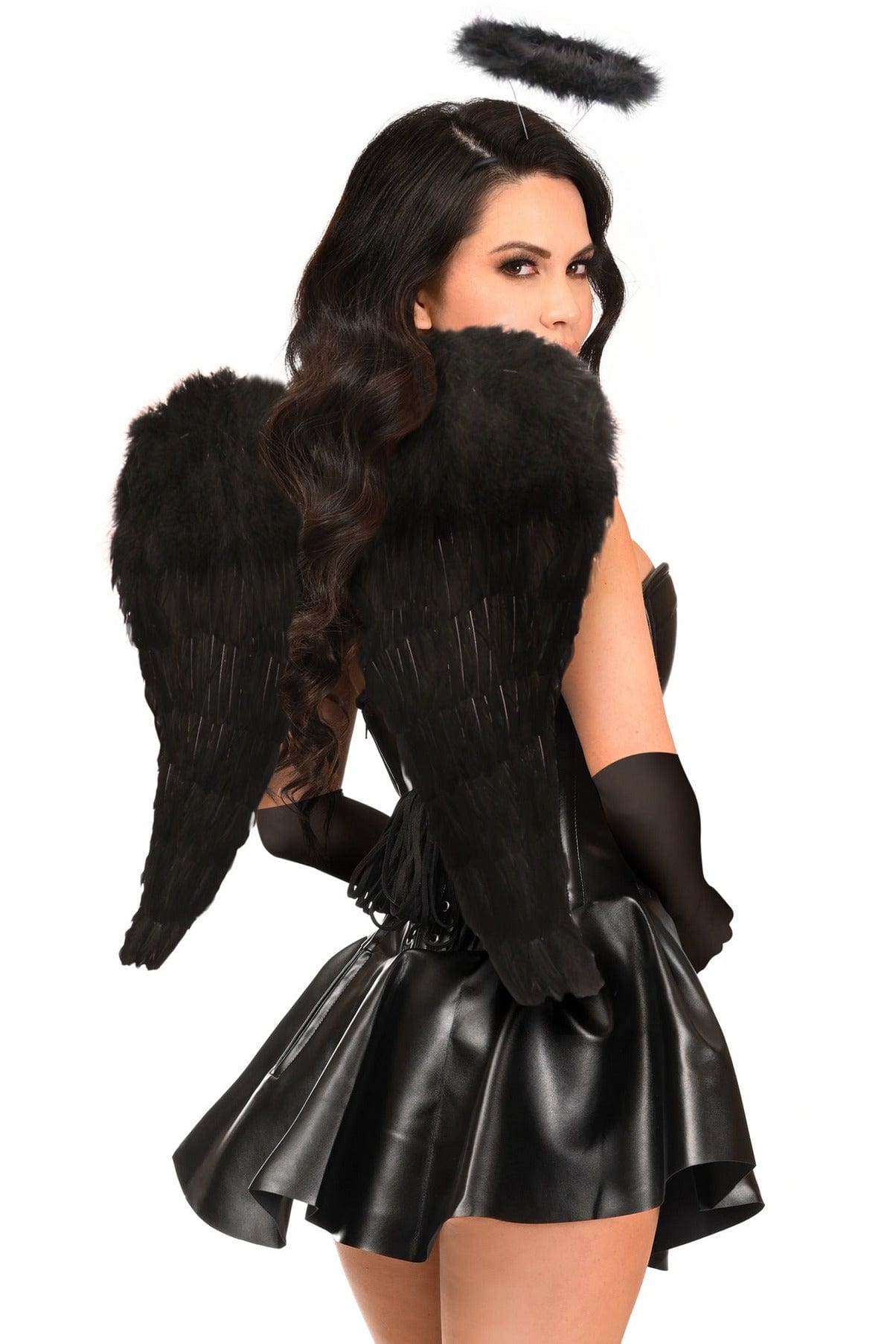 Deluxe Four Piece Faux Leather Dark Angel Corset Dress Costume Musotica.com