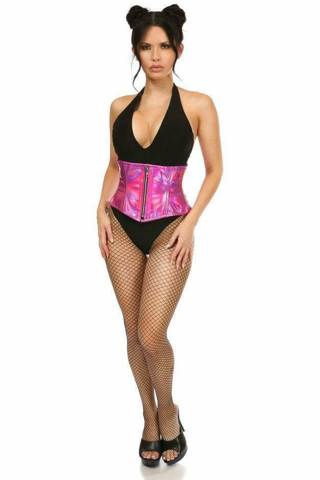 Deluxe Fuchsia Hologram Steel Boned Mini Cincher Musotica.com