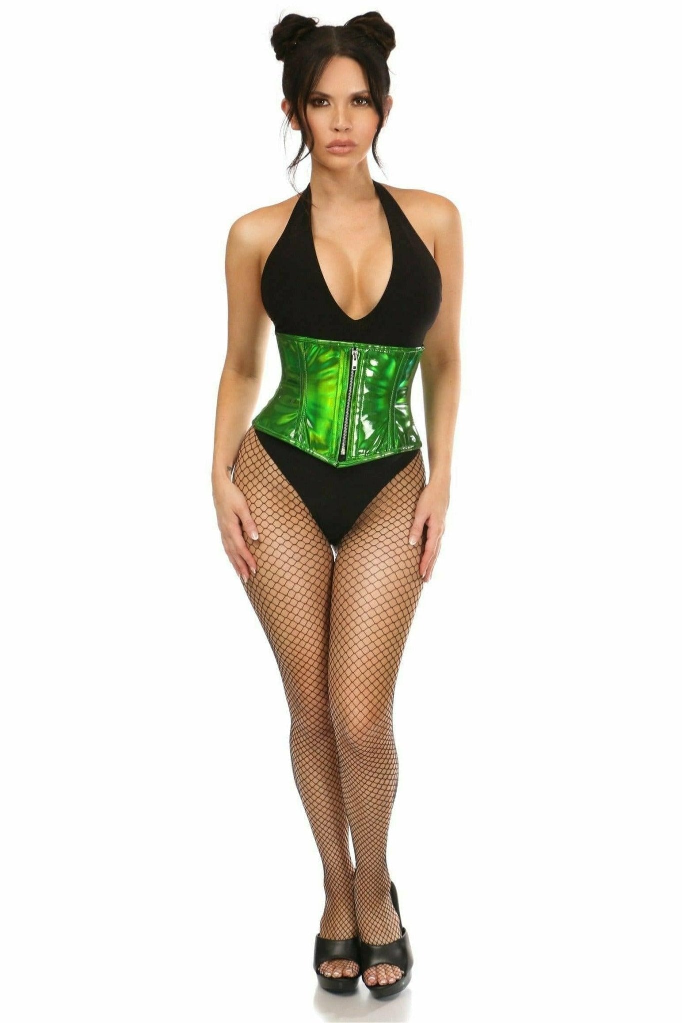 Deluxe Green Hologram Steel Boned Mini Cincher Musotica.com