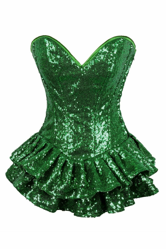 Deluxe Green Sequin Steel Boned Mini Corset Dress Musotica.com