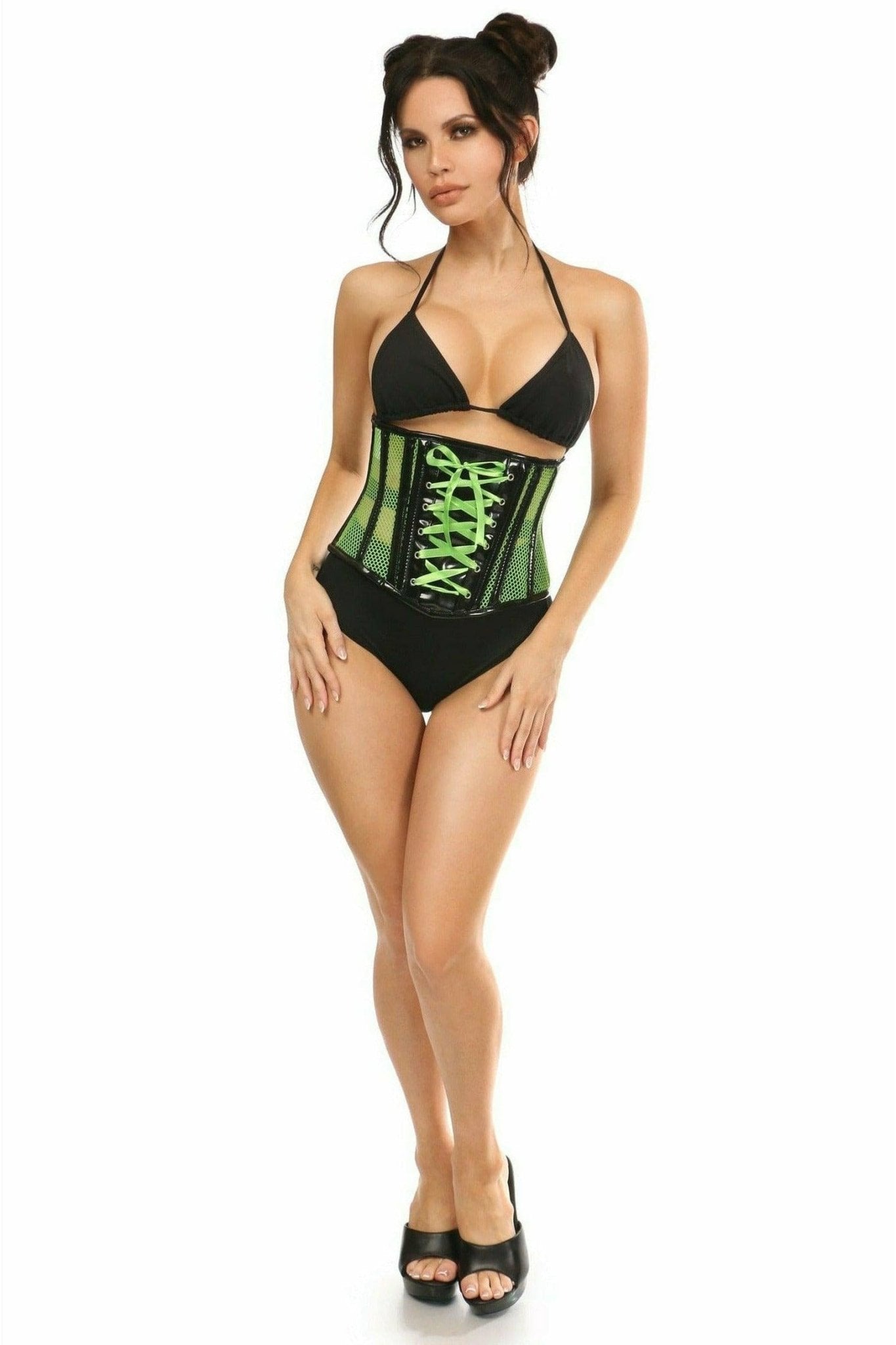 Deluxe Neon Green Patent & Fishnet Underbust Corset Musotica.com