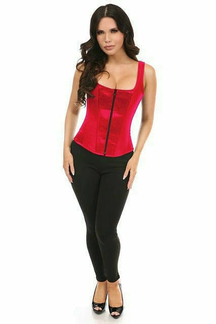 Deluxe Red Satin Steel Boned Corset with Straps Musotica.com