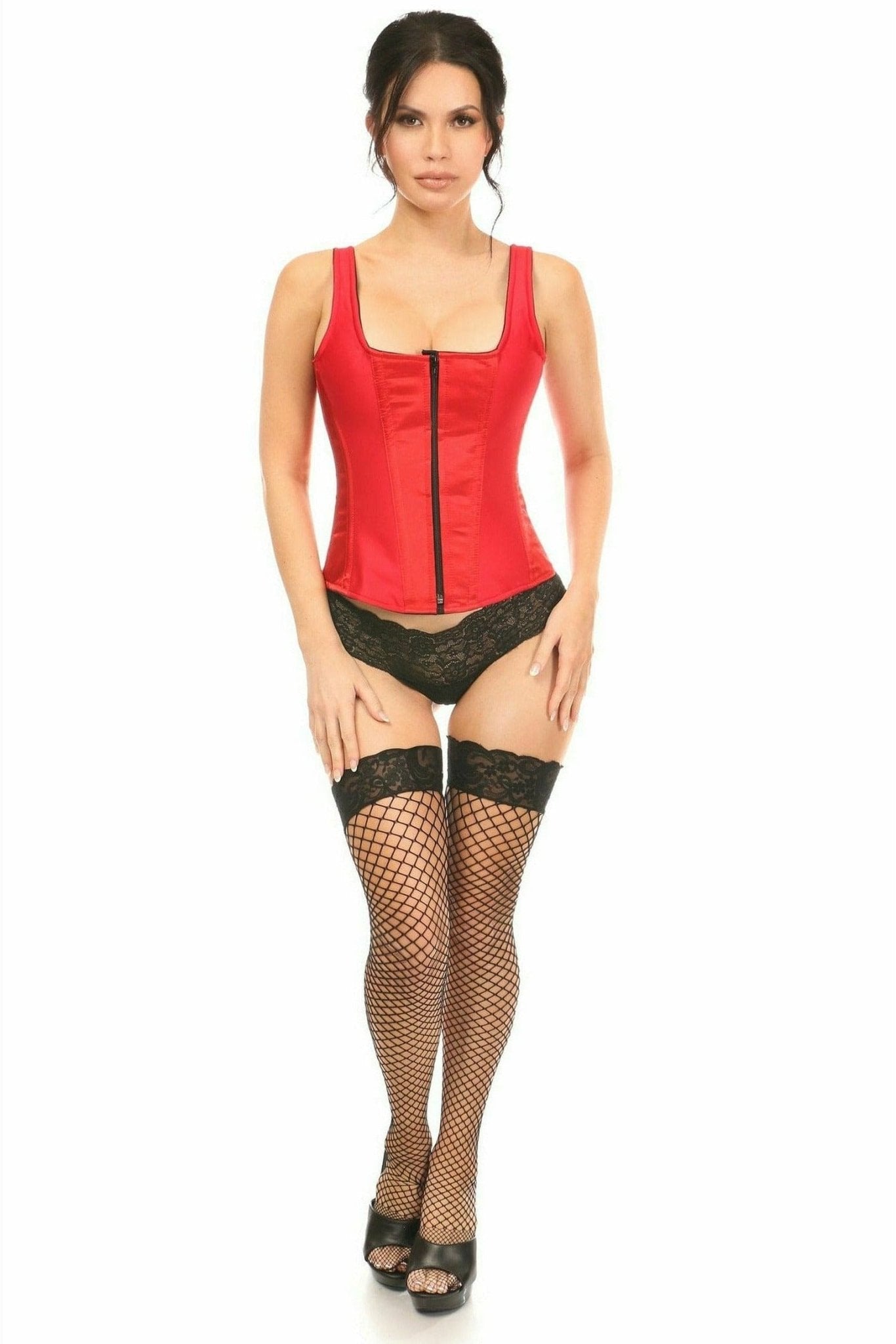 Deluxe Red Satin Steel Boned Corset with Straps Musotica.com