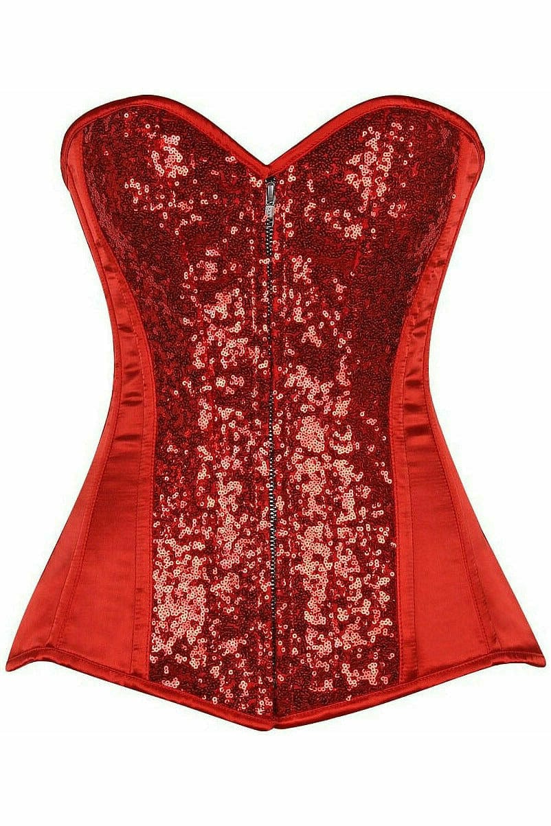 Deluxe Red Sequin Steel Boned Corset Musotica.com