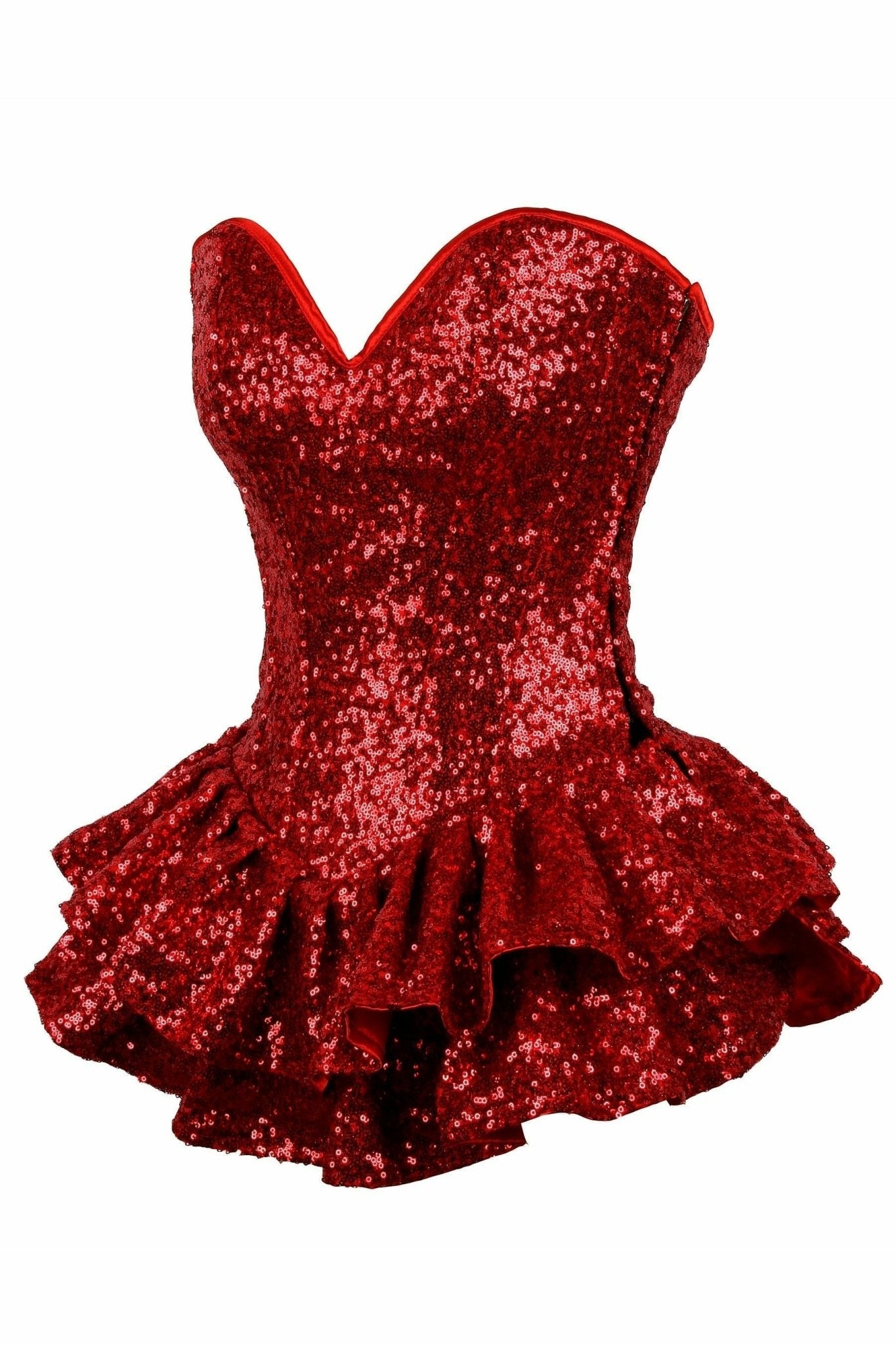 Deluxe Red Sequin Steel Boned Mini Corset Dress Musotica.com