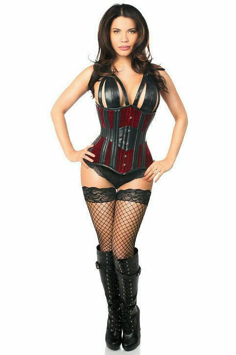 Deluxe Red Velvet Steel Boned Underbust Corset Musotica.com