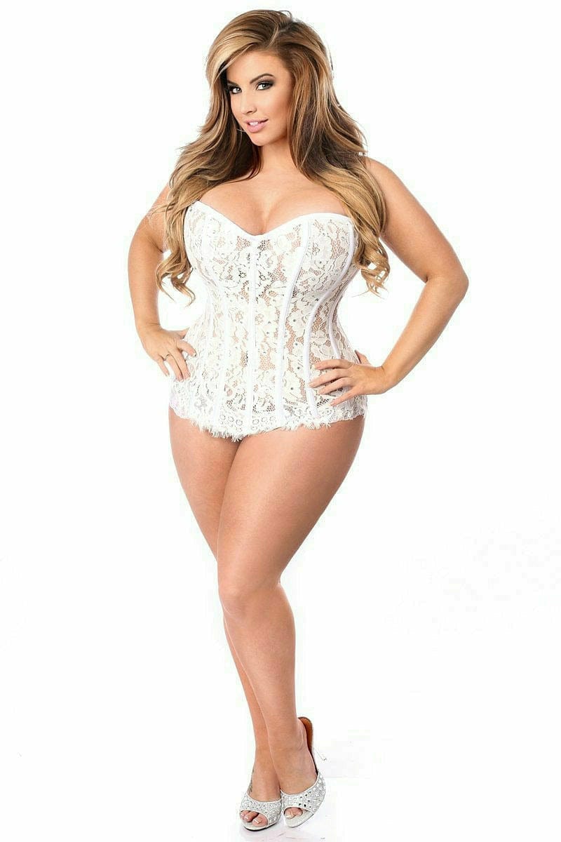 Deluxe White Lace Steel Boned Corset with Rhinestones Musotica.com
