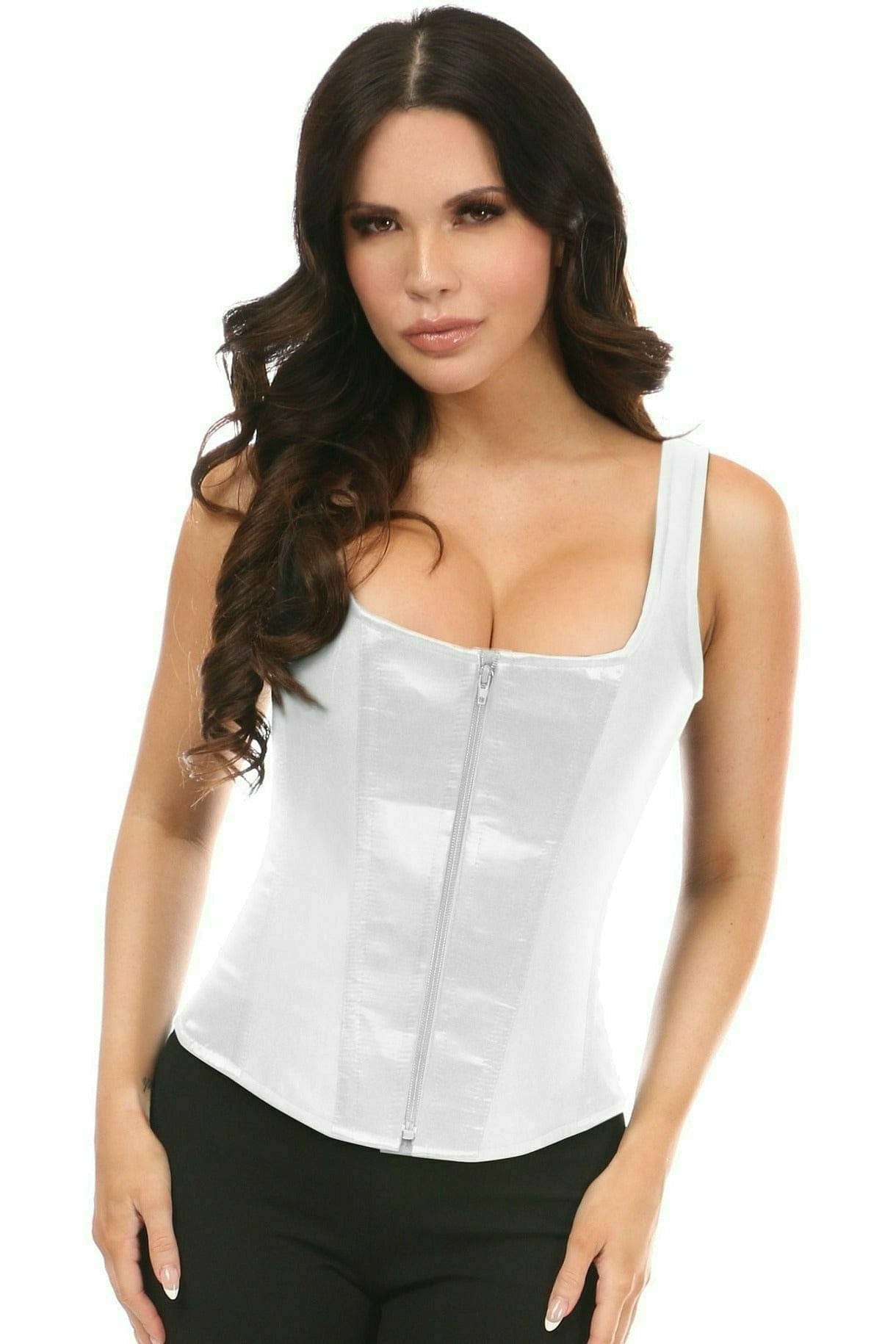 Deluxe White Satin Steel Boned Corset with Straps Musotica.com