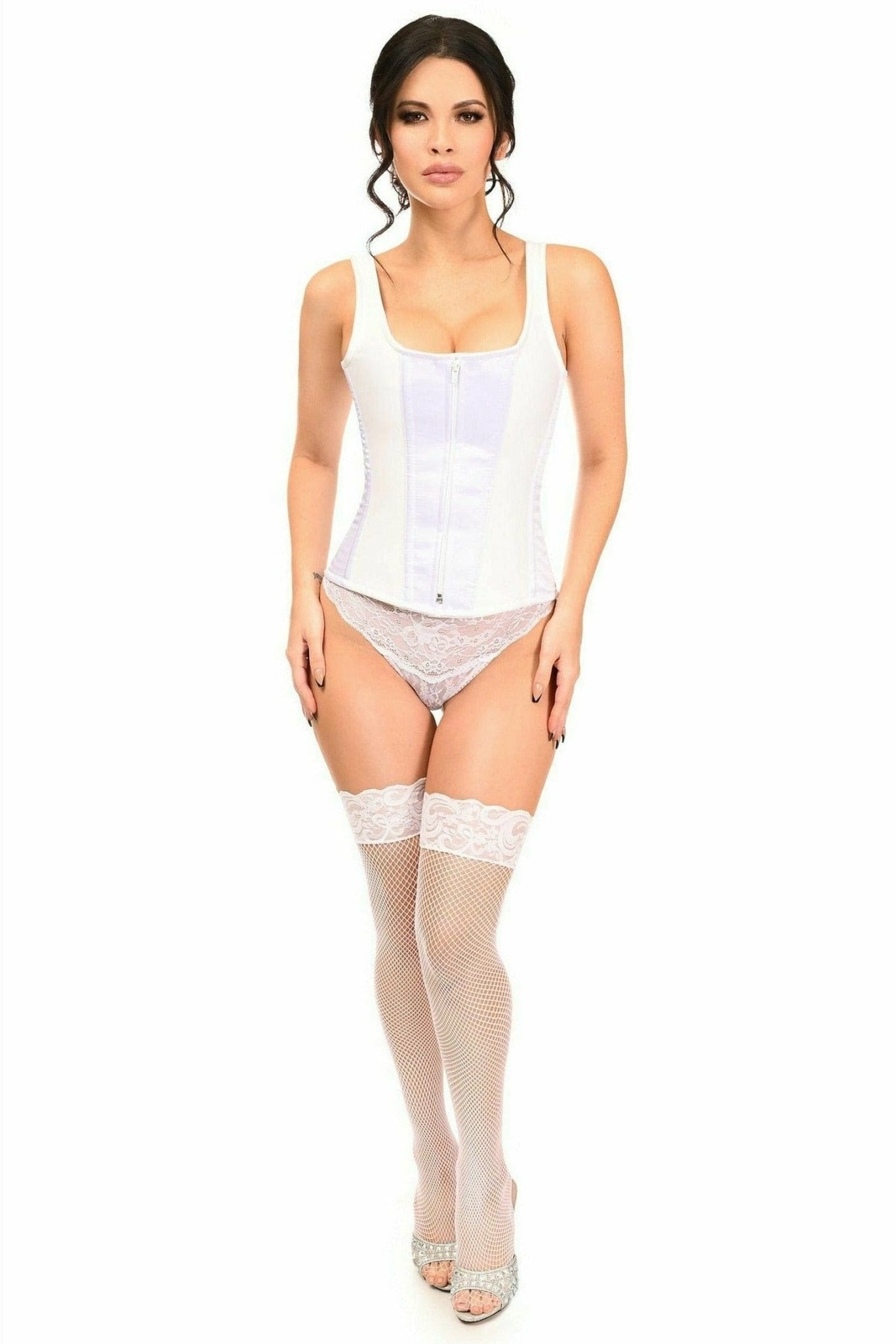 Deluxe White Satin Steel Boned Corset with Straps Musotica.com