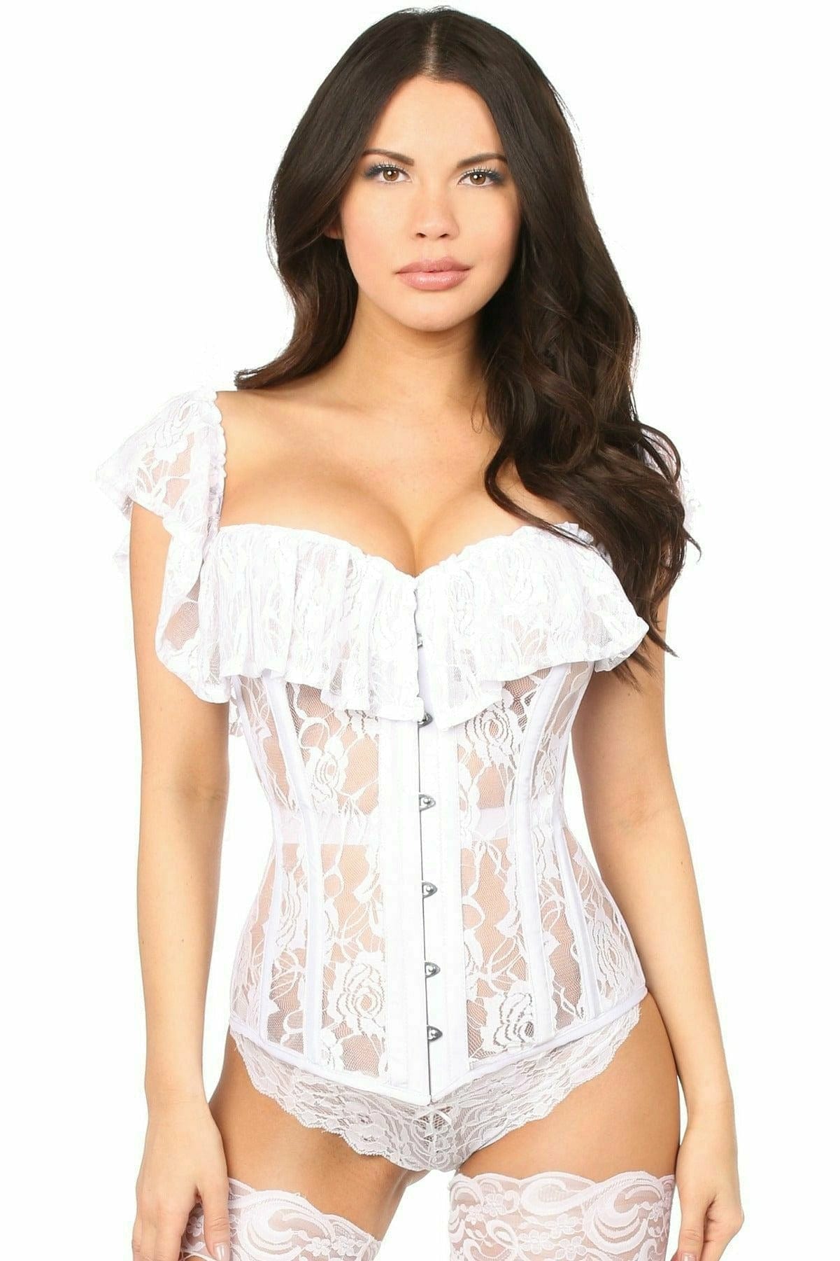 Deluxe White Sheer Lace Steel Boned Corset Musotica.com