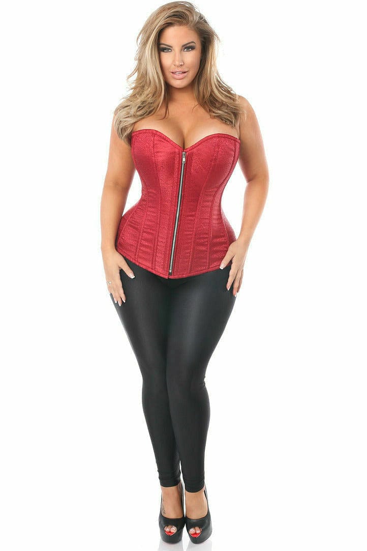 Deluxe Wine Brocade Steel Boned Corset Musotica.com