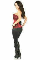 Deluxe Wine Brocade Steel Boned Corset with Black Eyelash Lace Musotica.com