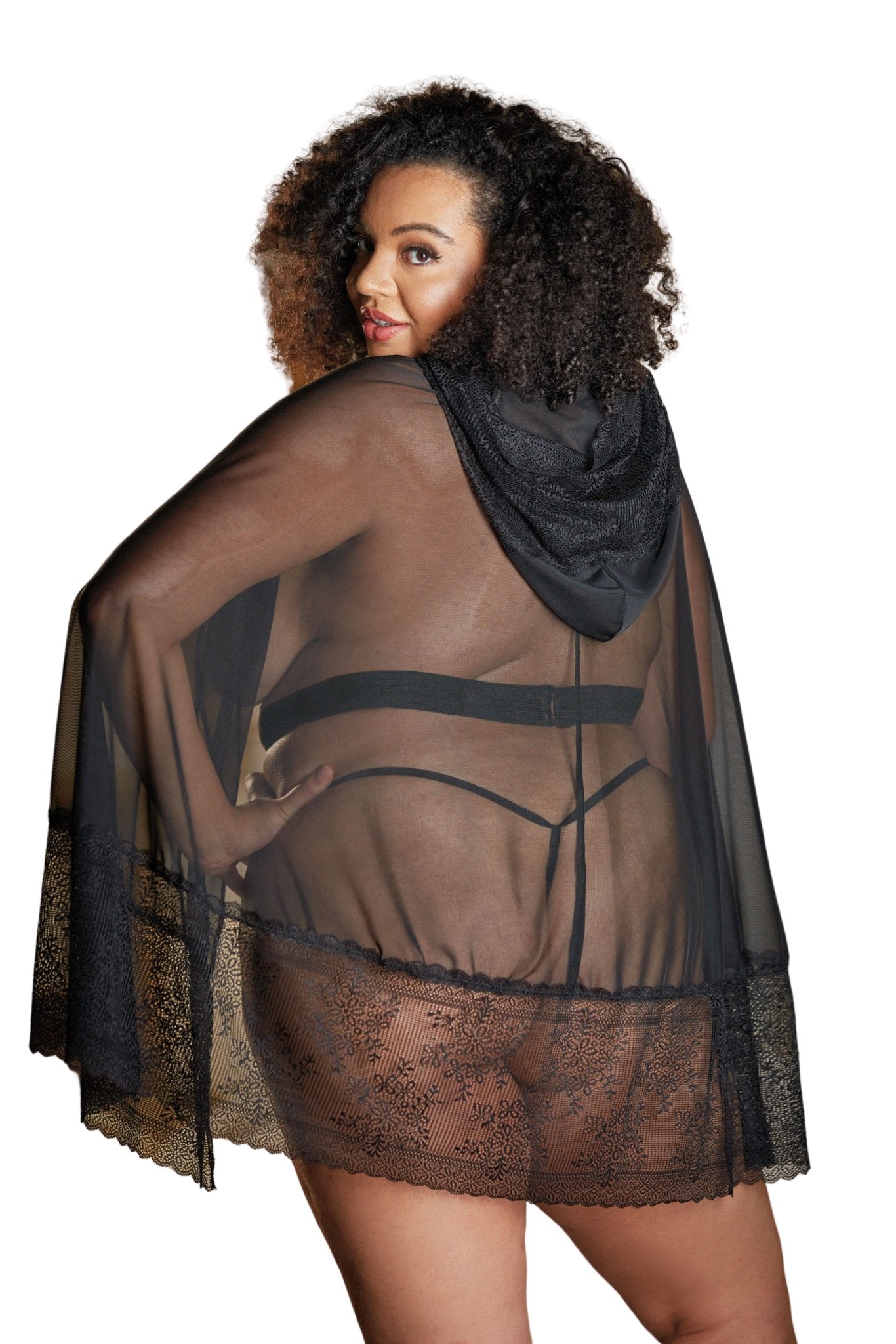 Elegant Plus Size Lace Cape with Mesh Detailing & Waist Belt Musotica.com