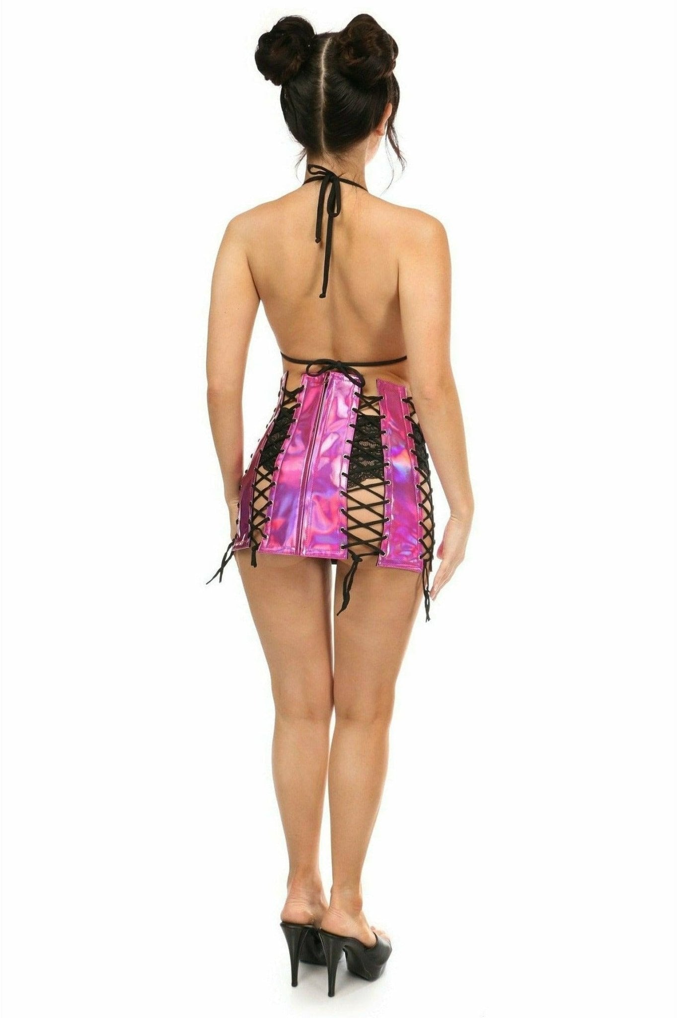 Fuchsia Hologram Lace-Up Skirt Musotica.com
