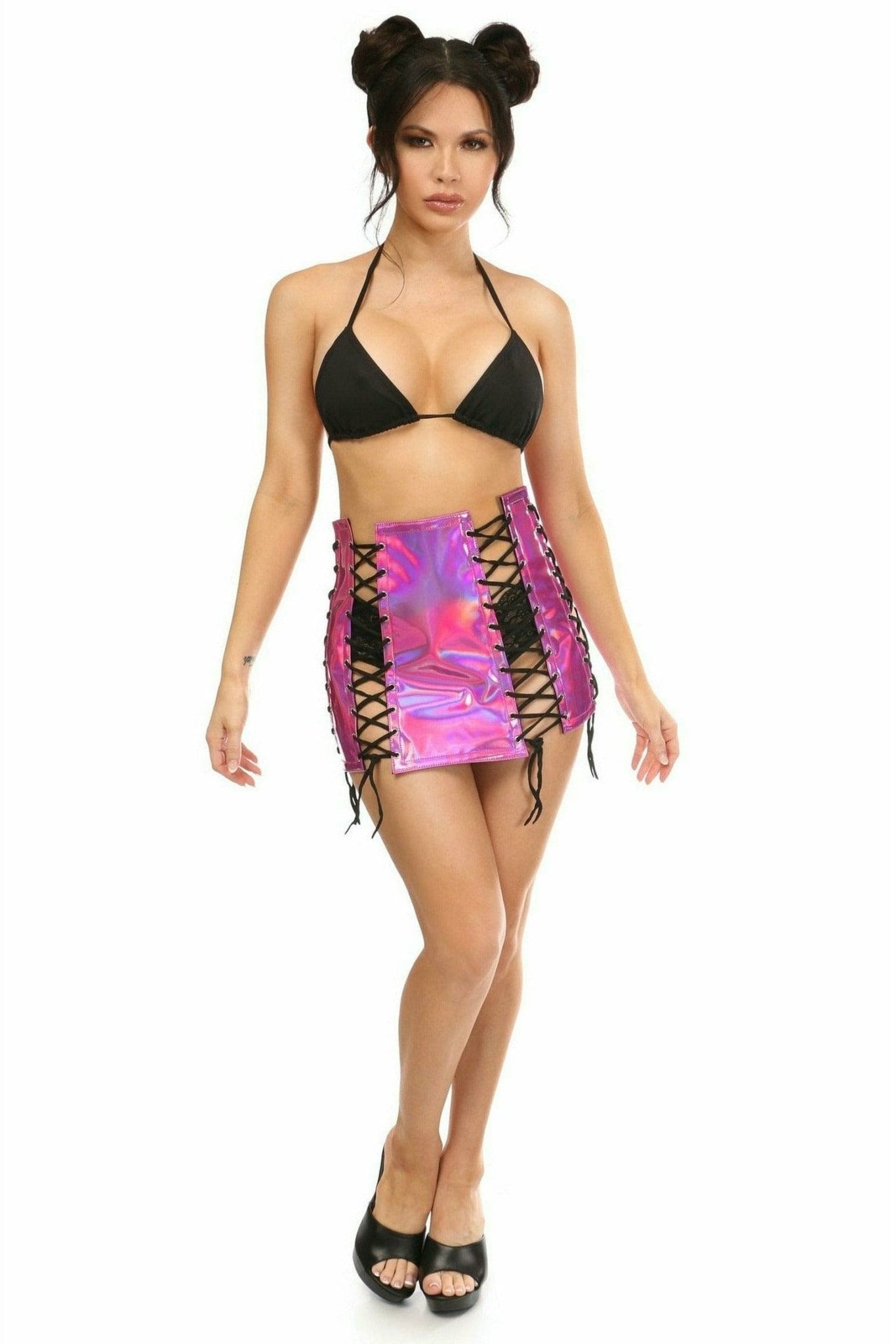 Fuchsia Hologram Lace-Up Skirt Musotica.com