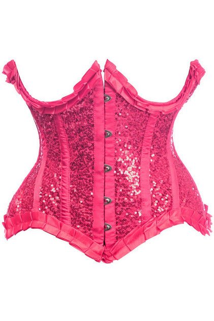 Fuchsia Satin Sequin Underwire Steel Boned Cincher Corset Musotica.com