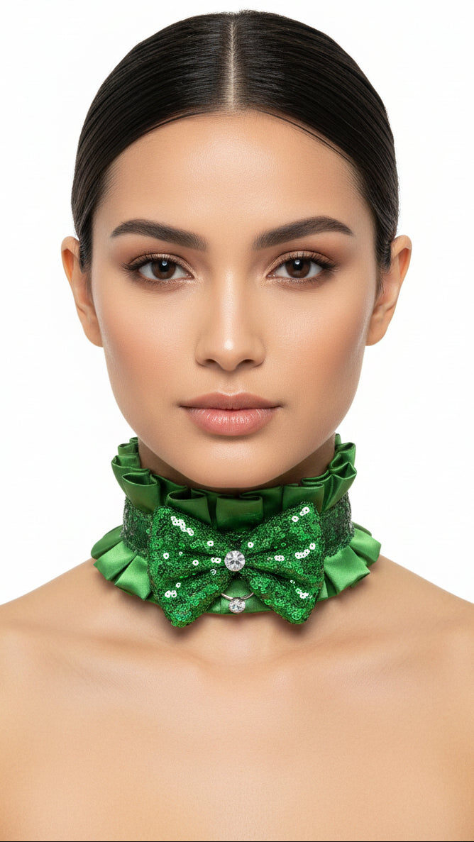 Green Satin & Sequin Costume Choker