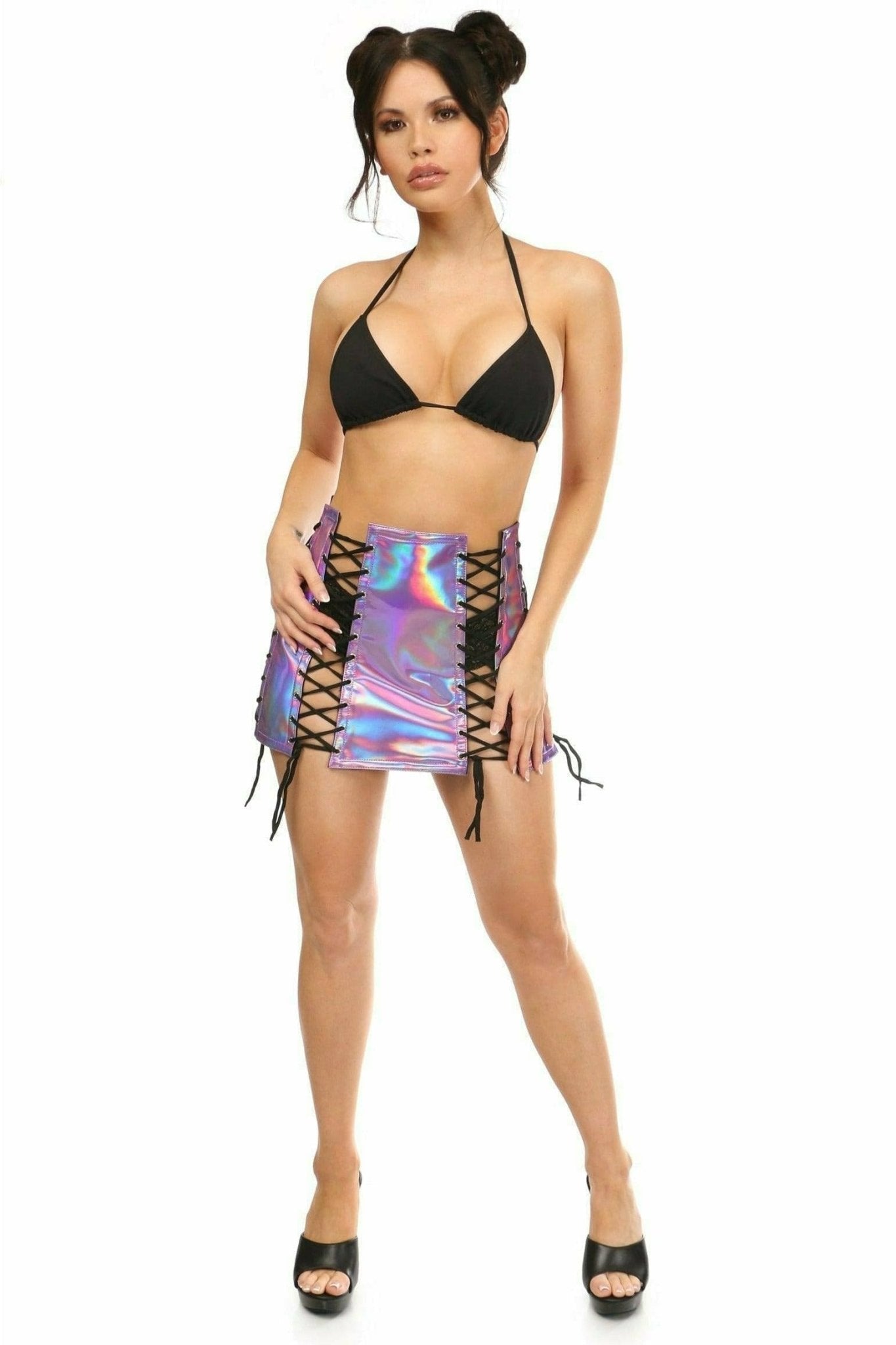 Lavender Hologram Lace-Up Skirt Musotica.com