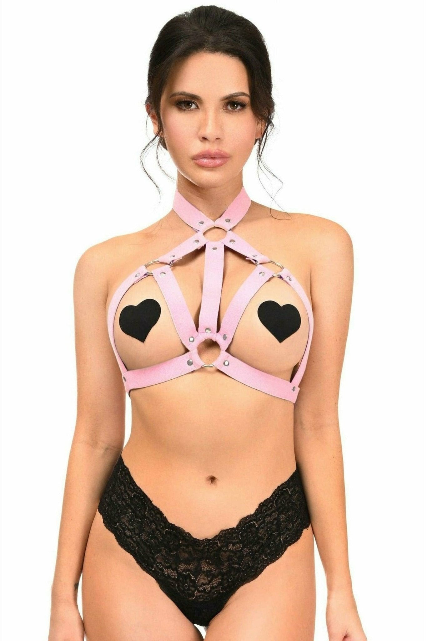 Light Pink Stretchy Body Harness with Silver Hardware Musotica.com