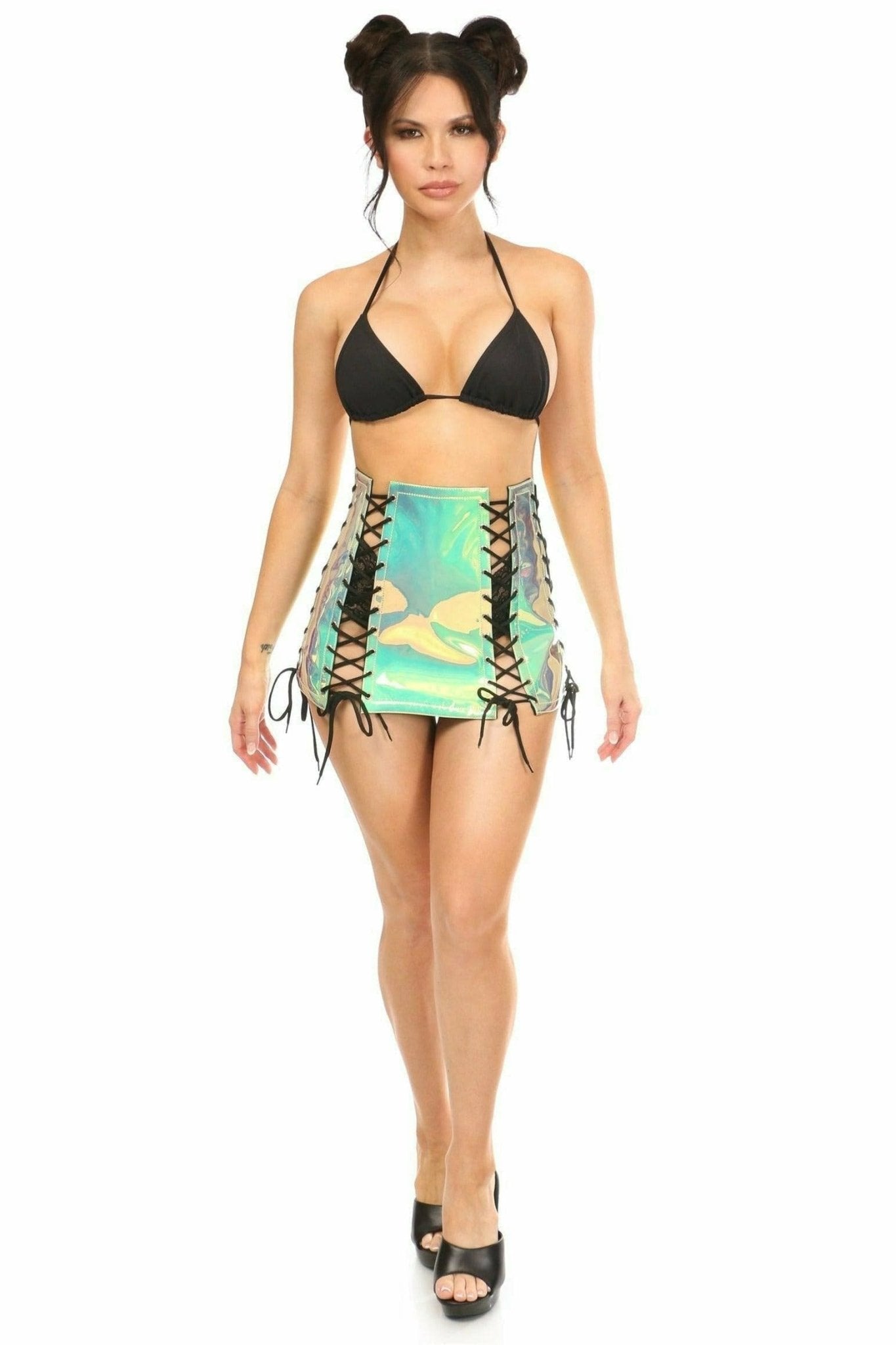 Mint Hologram Lace-Up Skirt Musotica.com