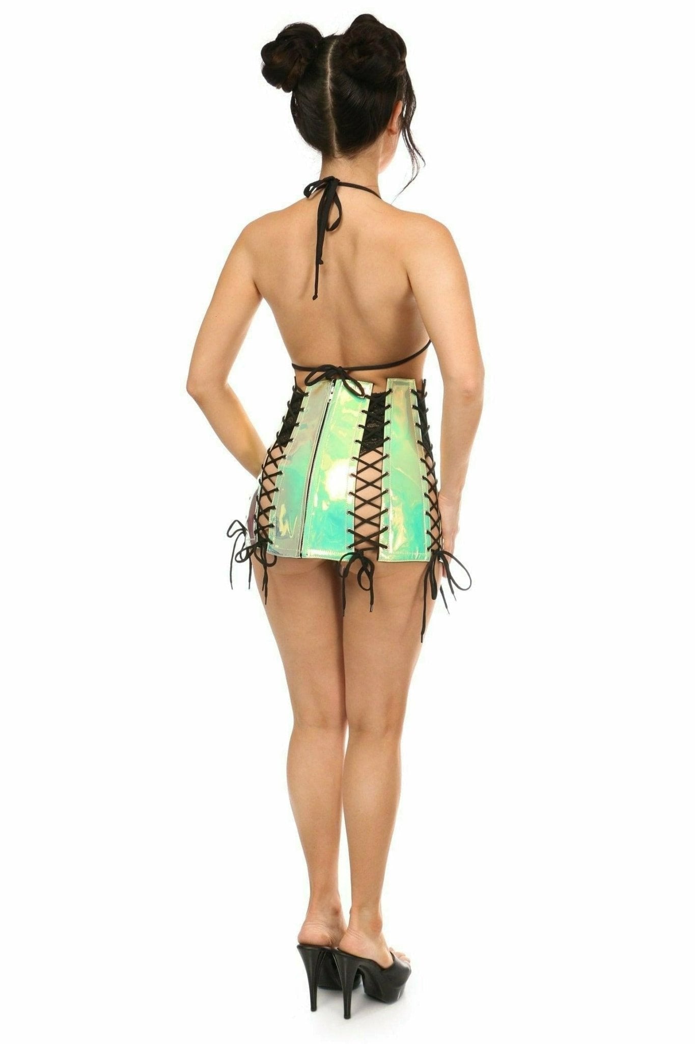 Mint Hologram Lace-Up Skirt Musotica.com