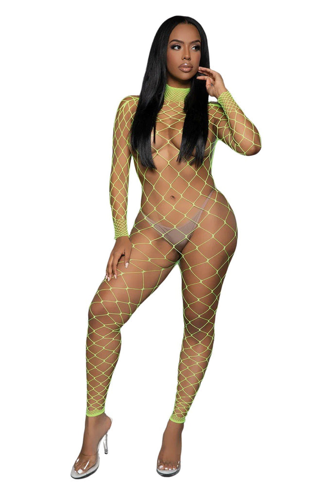 Modern Fence Net Catsuit with Turtleneck and Long Sleeves Musotica.com
