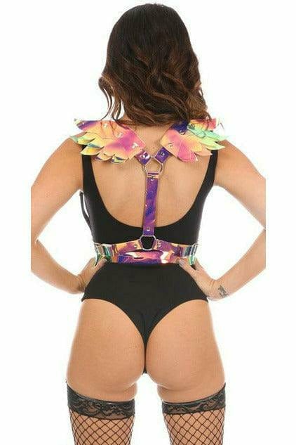 Rainbow Gold Hologram Body Harness with Wings Musotica.com