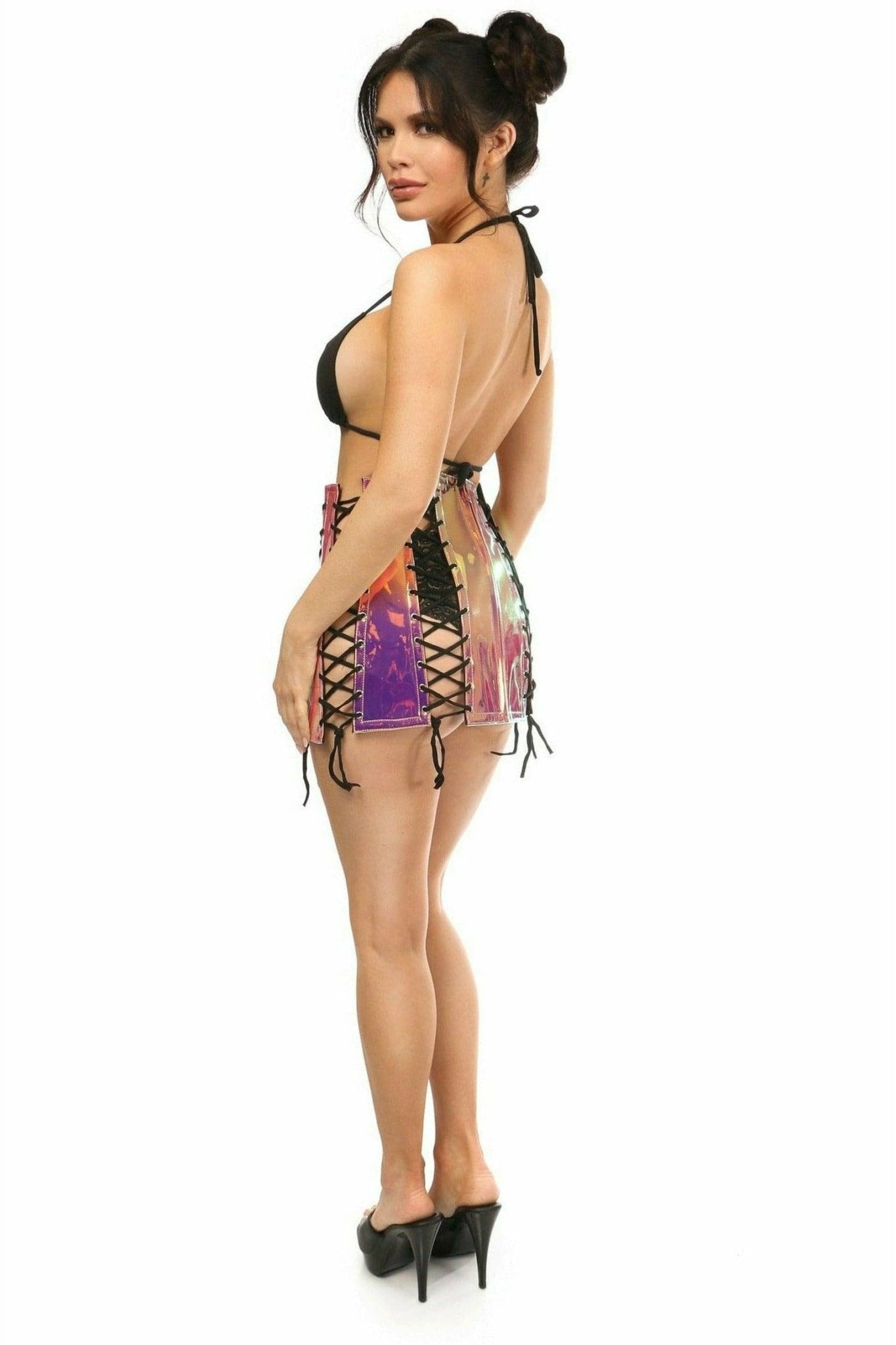 Rainbow Gold Hologram Lace-Up Skirt Musotica.com