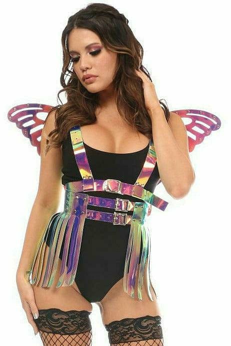 Rainbow Gold Hologram Large Butterfly Wing Body Harness Musotica.com