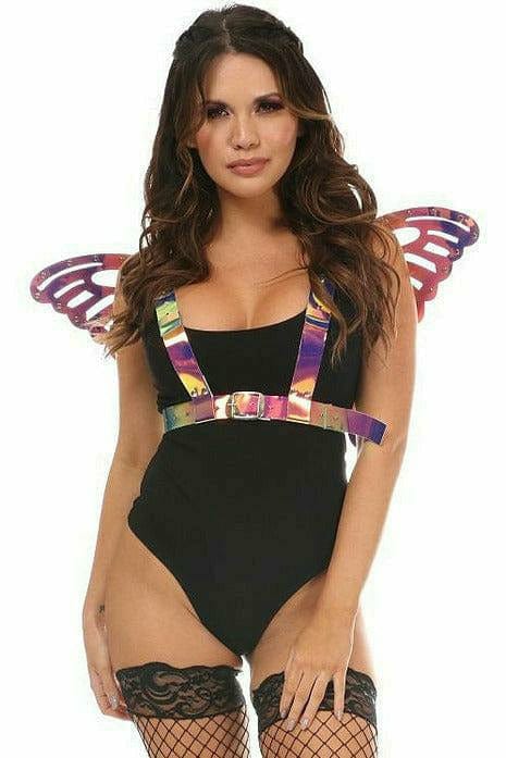 Rainbow Gold Hologram Large Butterfly Wing Body Harness Musotica.com
