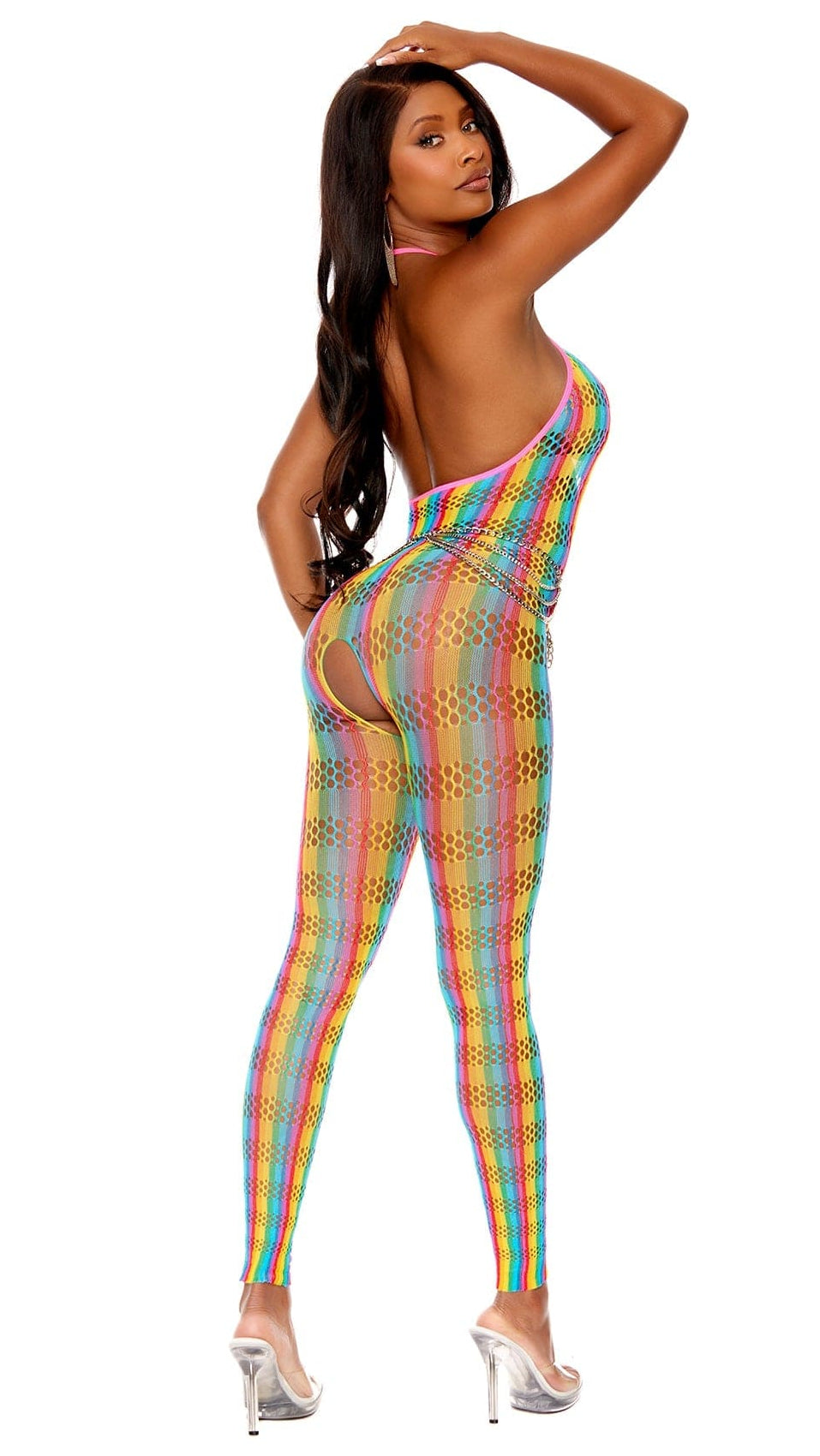 Rainbow Pattern Crochet Bodystocking with Open Crotch