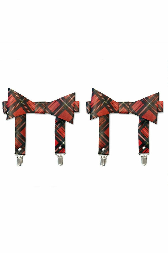 Red Plaid Faux Leather Garters Musotica.com