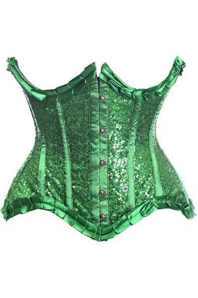 Regal Green Sequin Steel-Boned Waist Cincher Corset Musotica.com
